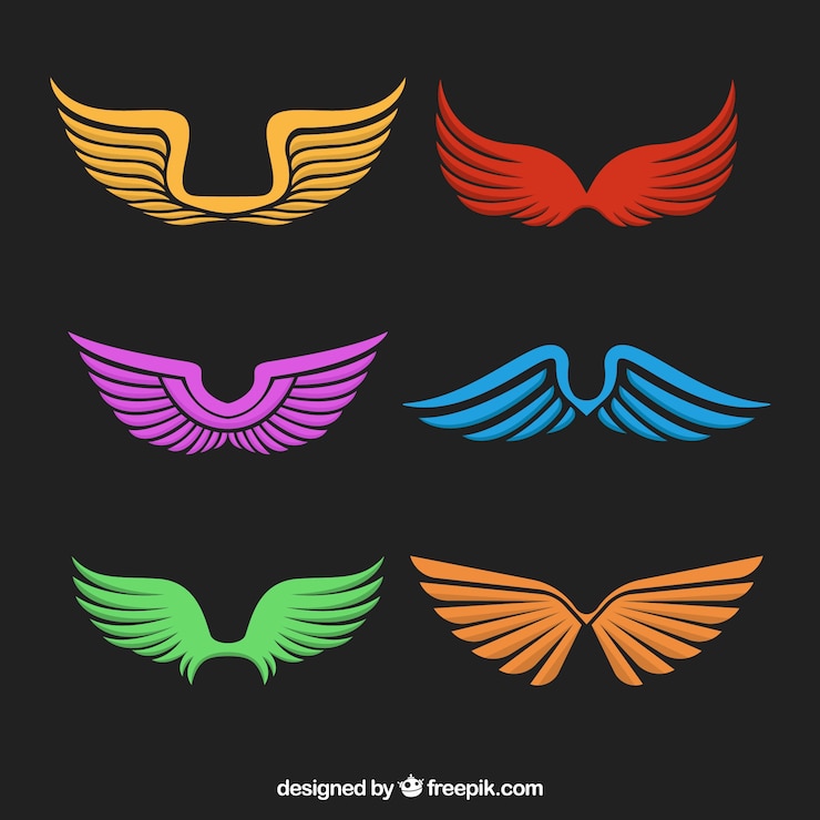 Vecteur gratuit ensemble d&#39;ailes colorées
