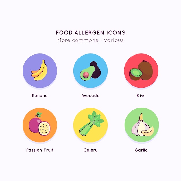 Vecteur gratuit ensemble d'allergies alimentaires design plat