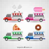 Vecteur gratuit ensemble amusant de camions alimentaires colorés