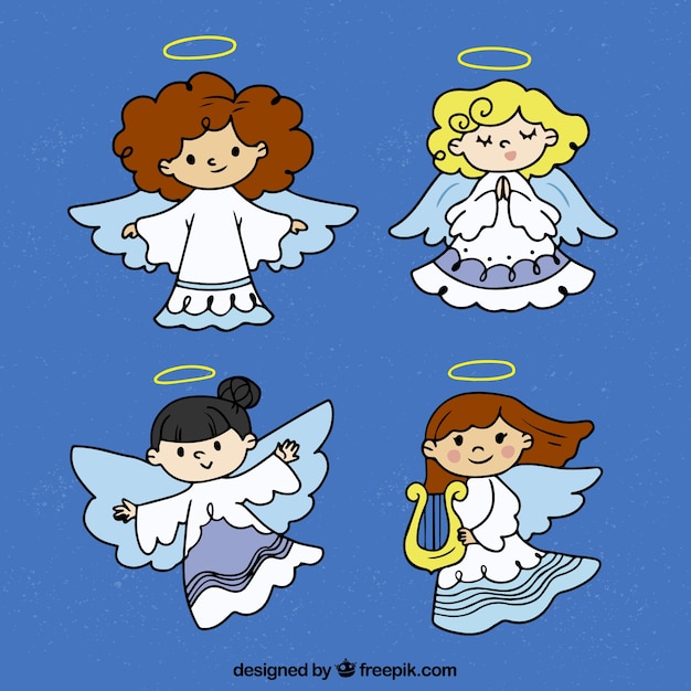 Ensemble D'anges De Noël Dessinés à La Main