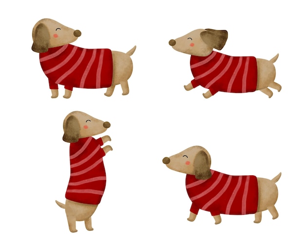 Ensemble D'animaux De Dessin Animé Couleur Eau Pour Autocollants Et Avatars Emoji De Personnages Tropicaux Et Forestiers Isolés Sur Fond Blanc. Personnage De Chien Animaux Mignons