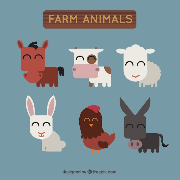 Ensemble Des Animaux De Ferme Dans Le Design Plat