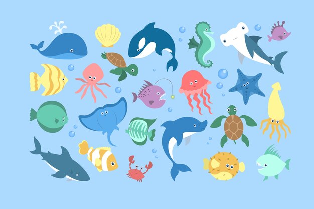 Joyeux Anniversaire Avec Des Poissons Droles Vecteur Gratuite