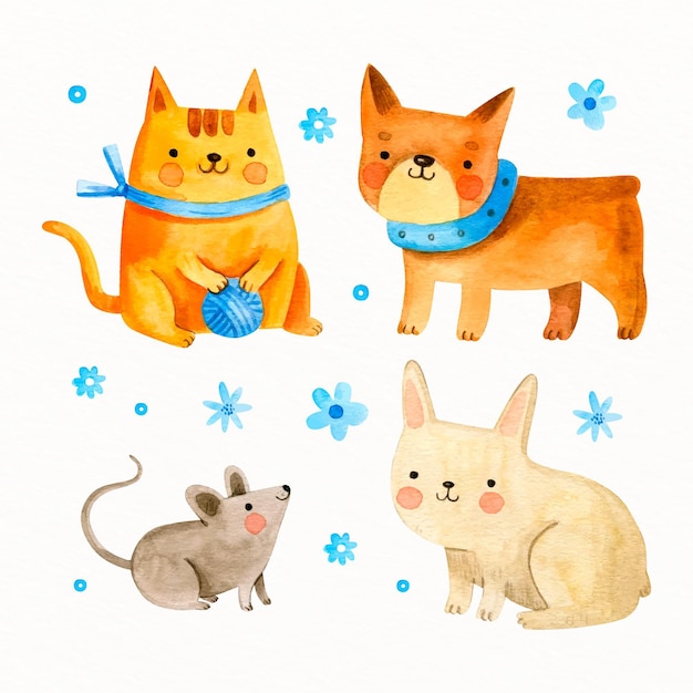 Vecteur gratuit ensemble d'animaux mignons dessinés