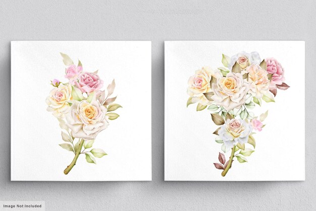 Ensemble aquarelle de bouquets de belles fleurs