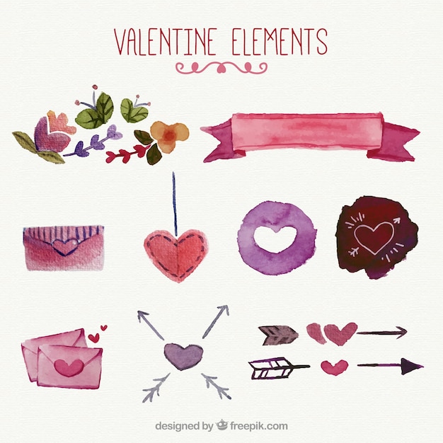 Ensemble De L'aquarelle Ornements De Valentine