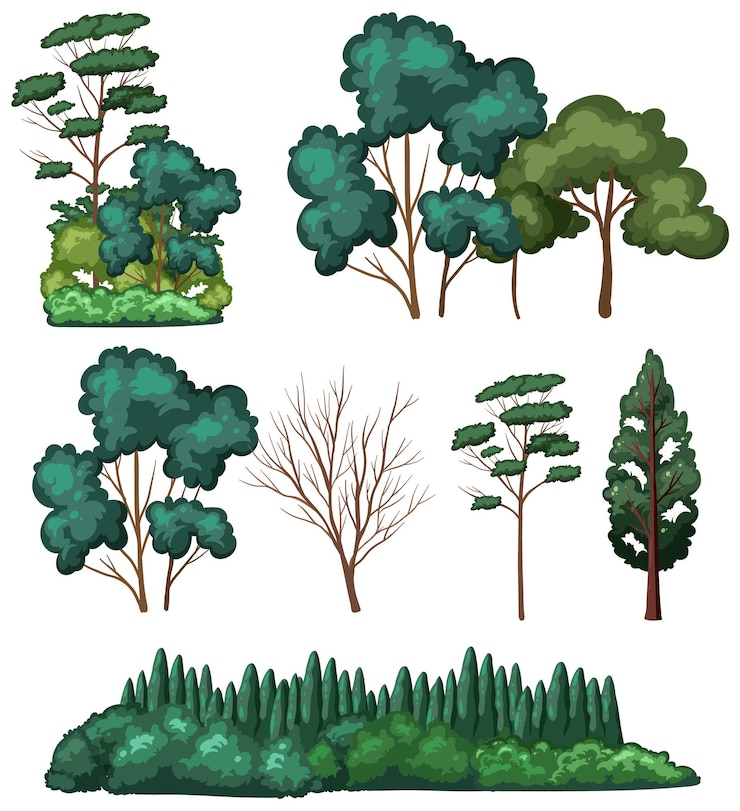 Vecteur gratuit ensemble d'arbre isolé
