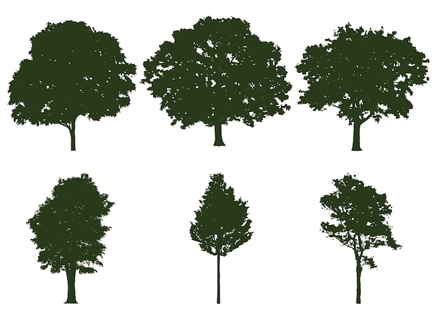 Vecteur gratuit ensemble d'arbres de silhouette