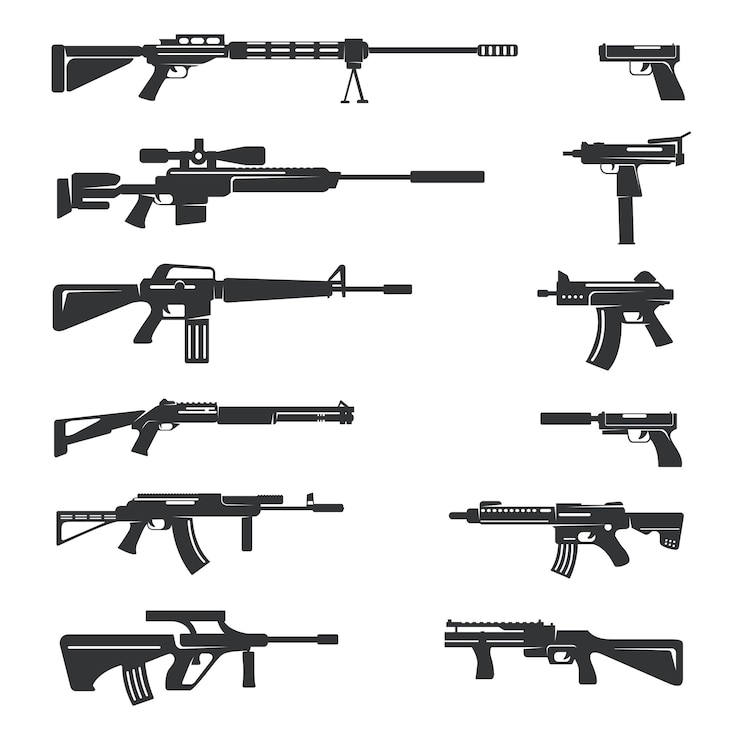 Vecteur gratuit ensemble d'armes à feu