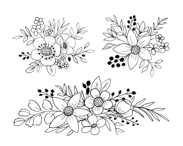 Vecteur gratuit ensemble d'arrangements floraux fleur et feuilles collection d'art en ligne