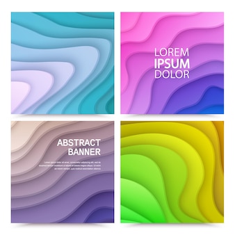 Ensemble d'arrière-plans abstraits avec des formes découpées en papier de couleurs dégradées colorées
