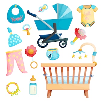 Ensemble D Accessoires Pour Bebe Pour Le Nouveau Ne Vecteur Premium Ensemble D Accessoires Pour Bebe Pour Le Nouveau Ne Vecteur Premium