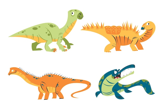 Ensemble d'autocollants de dinosaures de dessin animé rétro