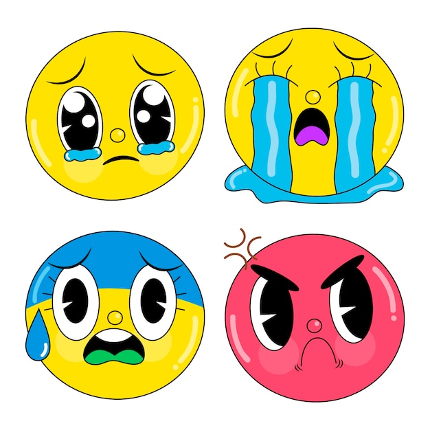 Vecteur gratuit ensemble d'autocollants emoji acide