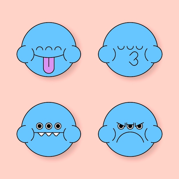 Vecteur gratuit ensemble d'autocollants emoji grenouille monstre bleu vecteur