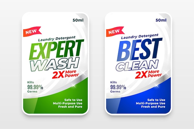 Vecteur gratuit ensemble d'autocollants d'étiquettes de détergent expert wash