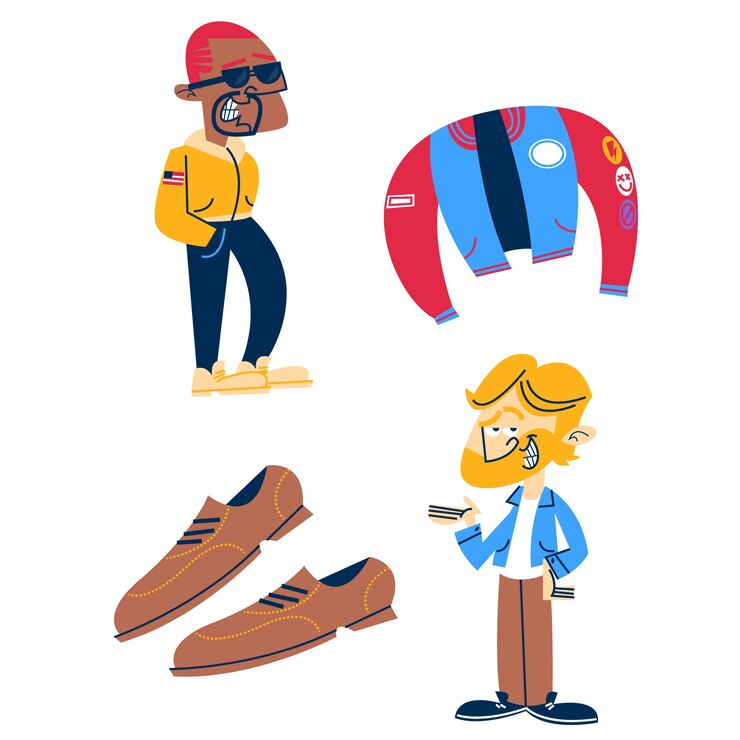 Vecteur gratuit ensemble d'autocollants de mode pour hommes de dessin animé rétro