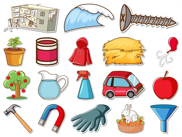 Ensemble d'autocollants d'objets quotidiens mixtes