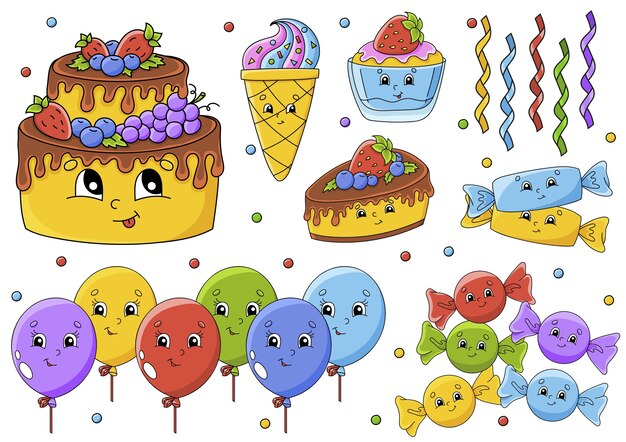 Vecteur Gratuite Badges D Anniversaire Mignons Fixes