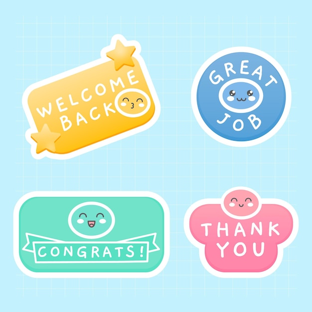 Vecteur gratuit ensemble d'autocollants plats de messages avec des emojis mignons