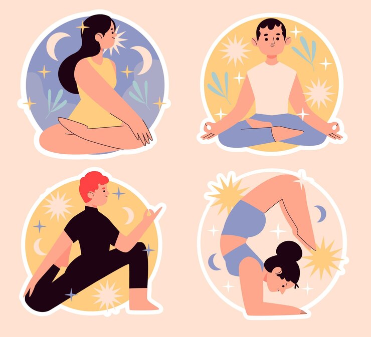 Vecteur gratuit ensemble d'autocollants de yoga naïf