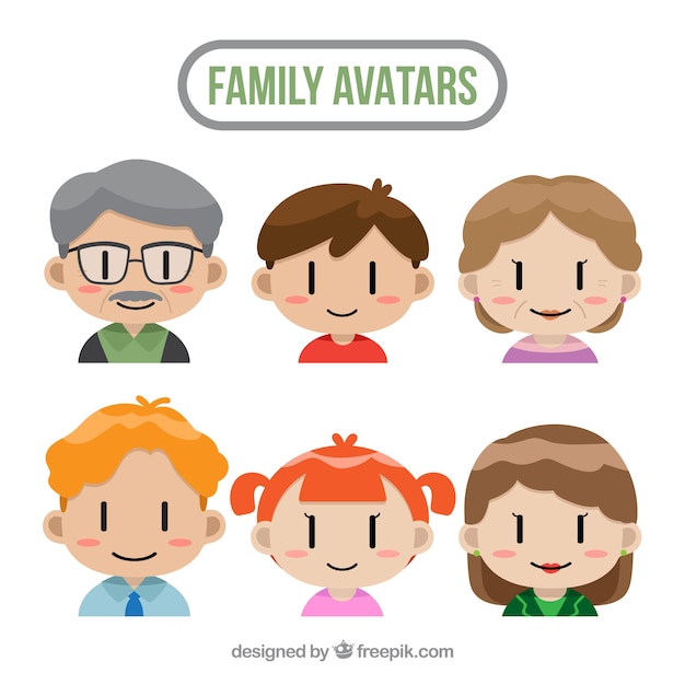 Vecteur gratuit ensemble d'avatars de famille avec un design plat