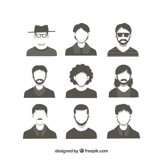 Vecteur gratuit ensemble d'avatars masculins différents