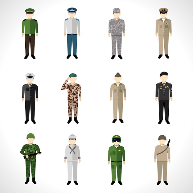 Vecteur gratuit ensemble d'avatars militaires