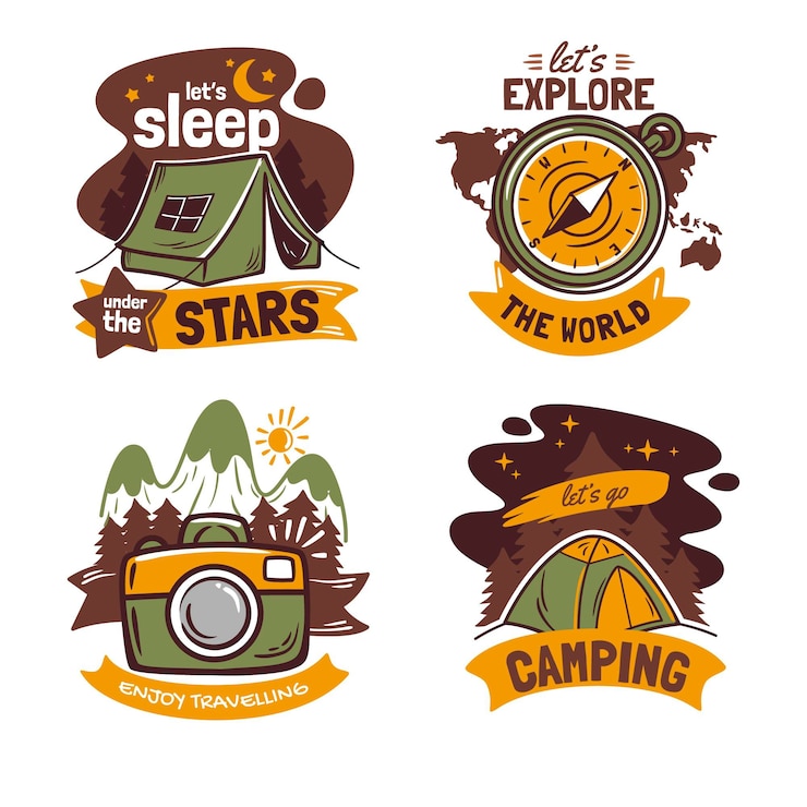 Vecteur gratuit ensemble de badges d'aventure dessinés à la main