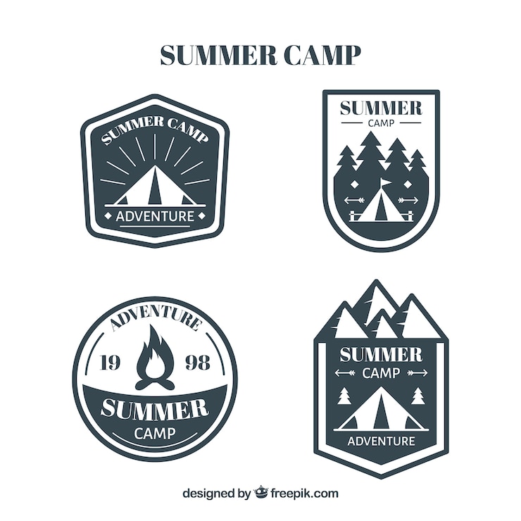 Vecteur gratuit ensemble de badges de camp d&#39;été dans le style plat