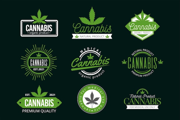 Vecteur gratuit ensemble de badges de cannabis médical vert