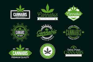 Vecteur gratuit ensemble de badges de cannabis médical vert