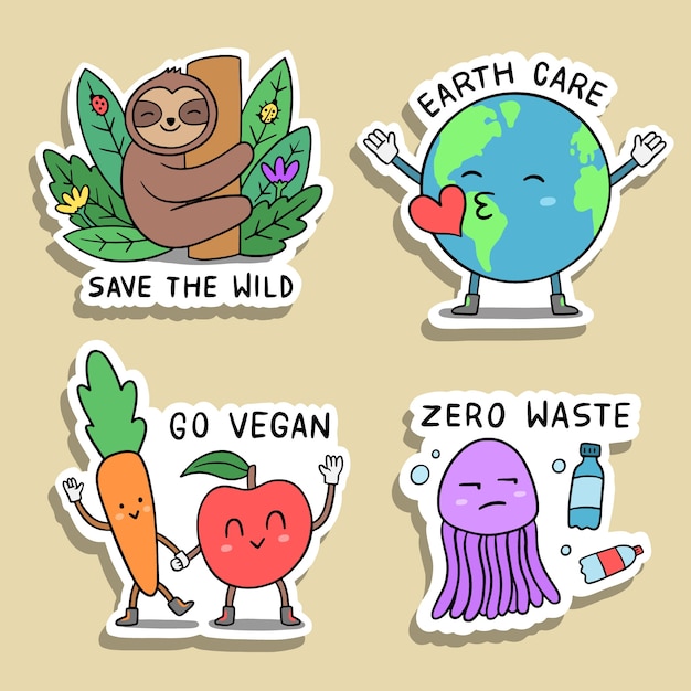 Ensemble De Badges écologie Dessinés à La Main