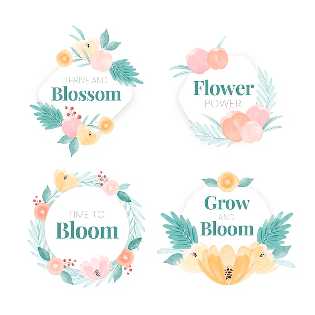 Vecteur gratuit ensemble de badges floraux aquarelle