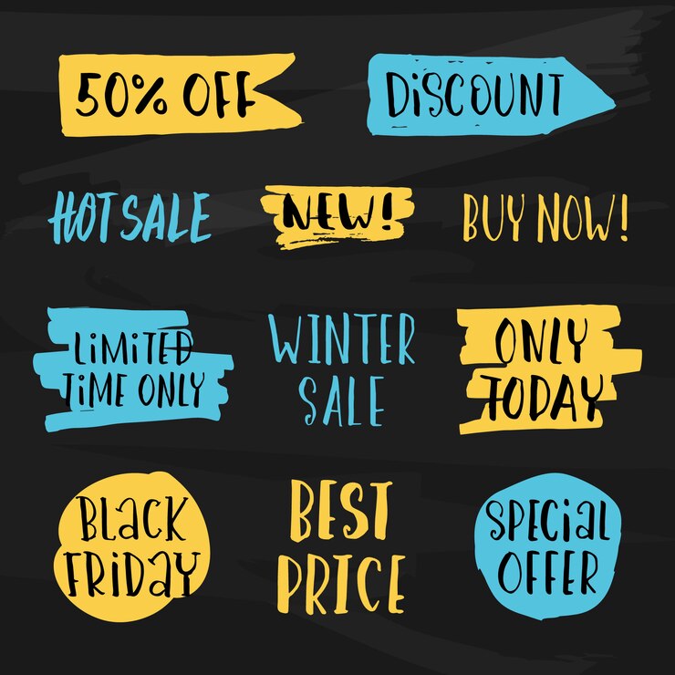 Vecteur gratuit ensemble de badges à la main à vendre