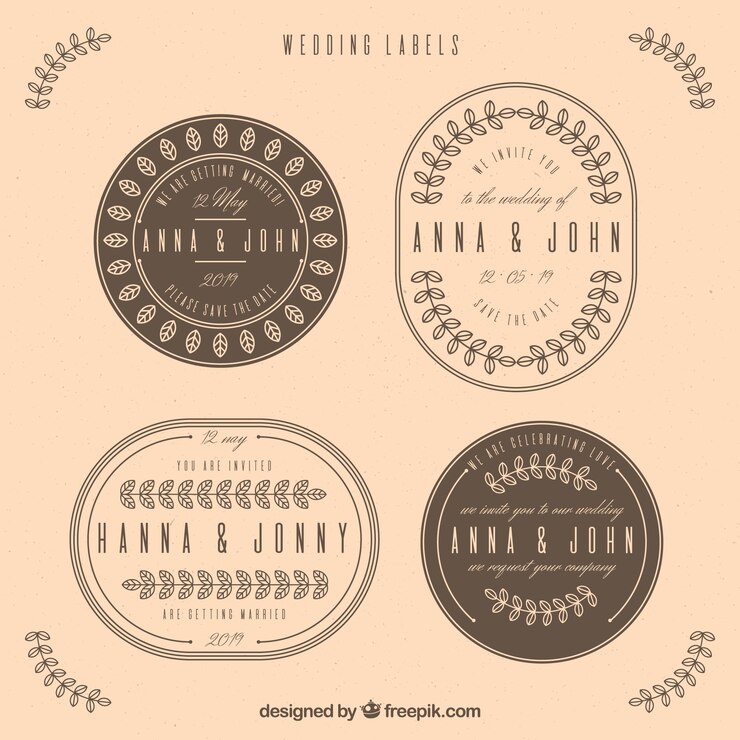 Vecteur gratuit ensemble de badges de mariage rétro