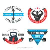 Vecteur gratuit ensemble de badges de remise en forme bleus et rouges