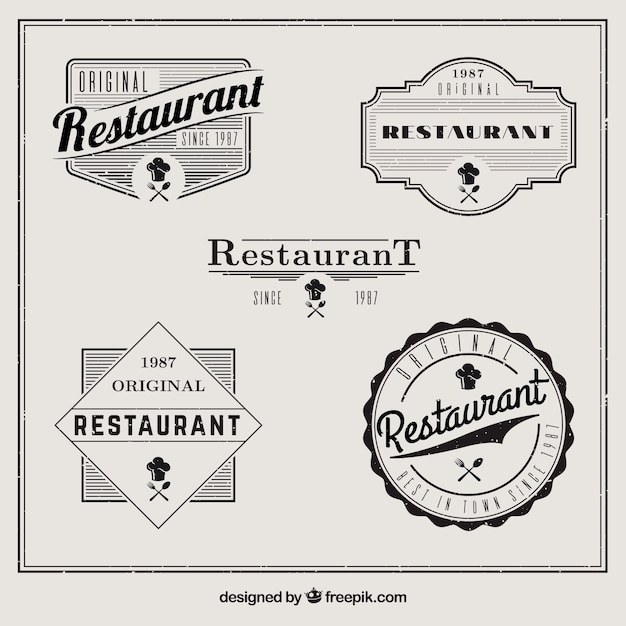 Vecteur gratuit ensemble de badges de restaurants vintage