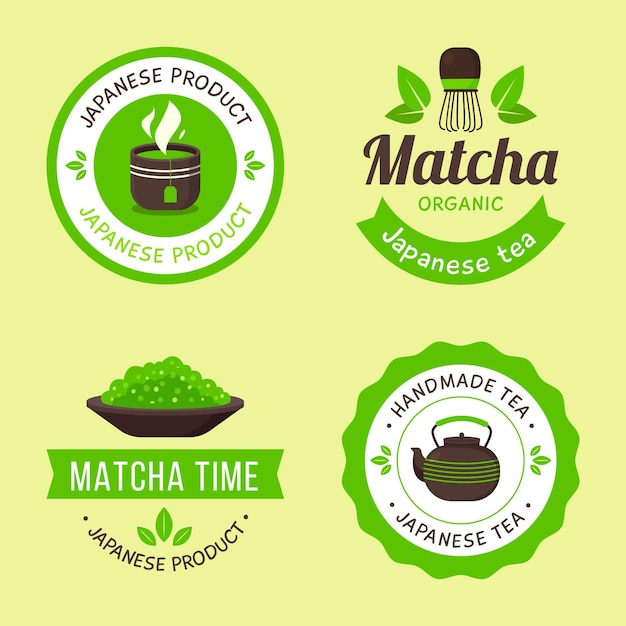 Vecteur gratuit ensemble de badges de thé vert matcha