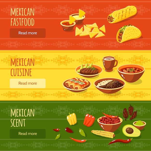 Vecteur gratuit ensemble de bannière de cuisine mexicaine