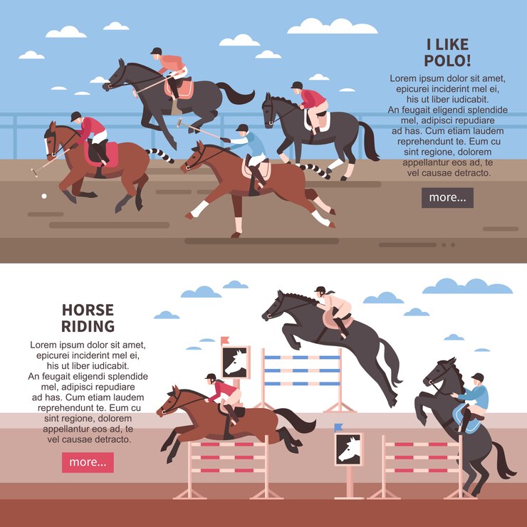 Vecteur gratuit ensemble de bannière d'équitation et de polo