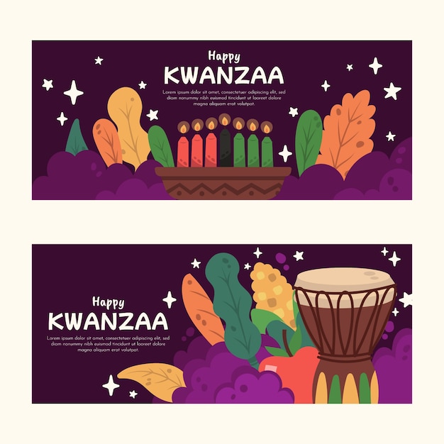 Vecteur gratuit ensemble de bannière horizontale kwanzaa plat dessiné à la main