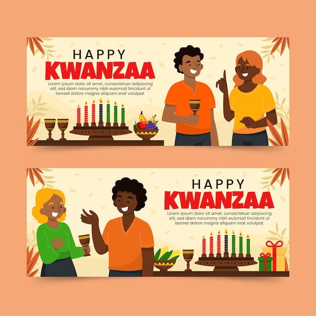 Vecteur gratuit ensemble de bannière horizontale kwanzaa plat dessiné à la main