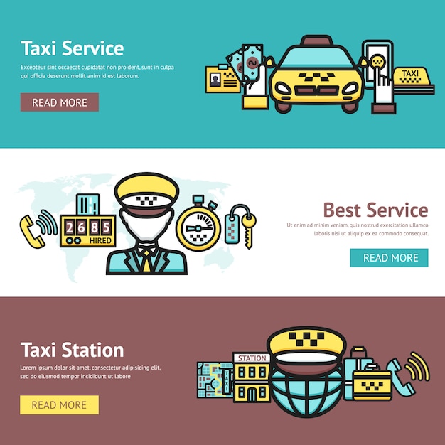 Vecteur gratuit ensemble de bannière de taxi