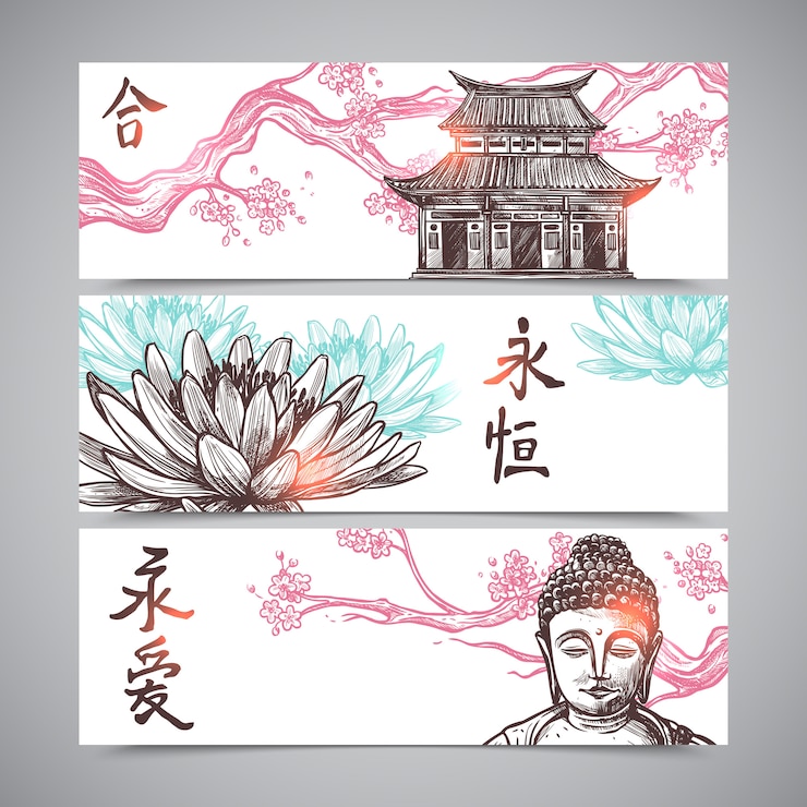Vecteur gratuit ensemble de bannières asiatiques