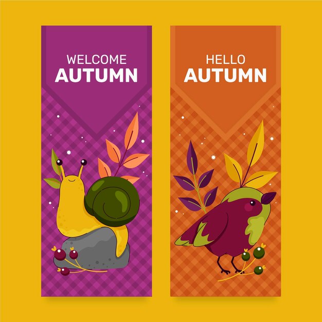 Ensemble de bannières d'automne verticales plates dessinées à la main
