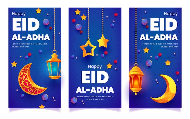 Vecteur gratuit ensemble de bannières de dessin animé eid al-adha