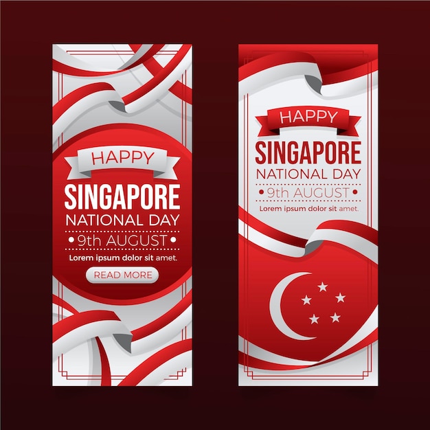 Vecteur gratuit ensemble de bannières de la fête nationale de singapour dégradé