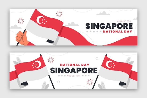 Vecteur gratuit ensemble de bannières de la fête nationale de singapour