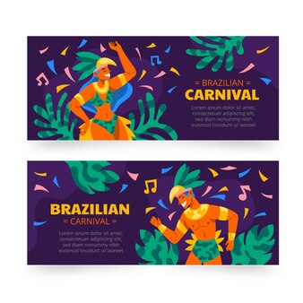 Ensemble de bannières horizontales de carnaval brésilien plat